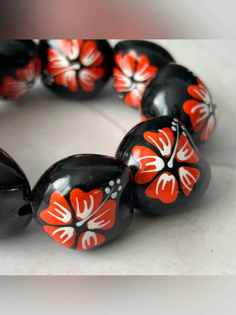 Hand-Painted Black & Red Flower Statement Bracelet - Picture 3 of 3